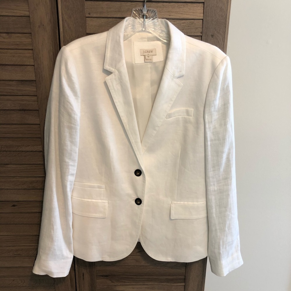 J Crew Factory White Linen Blazer Sz 10